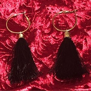 Gold with Black Tassels Earrings
